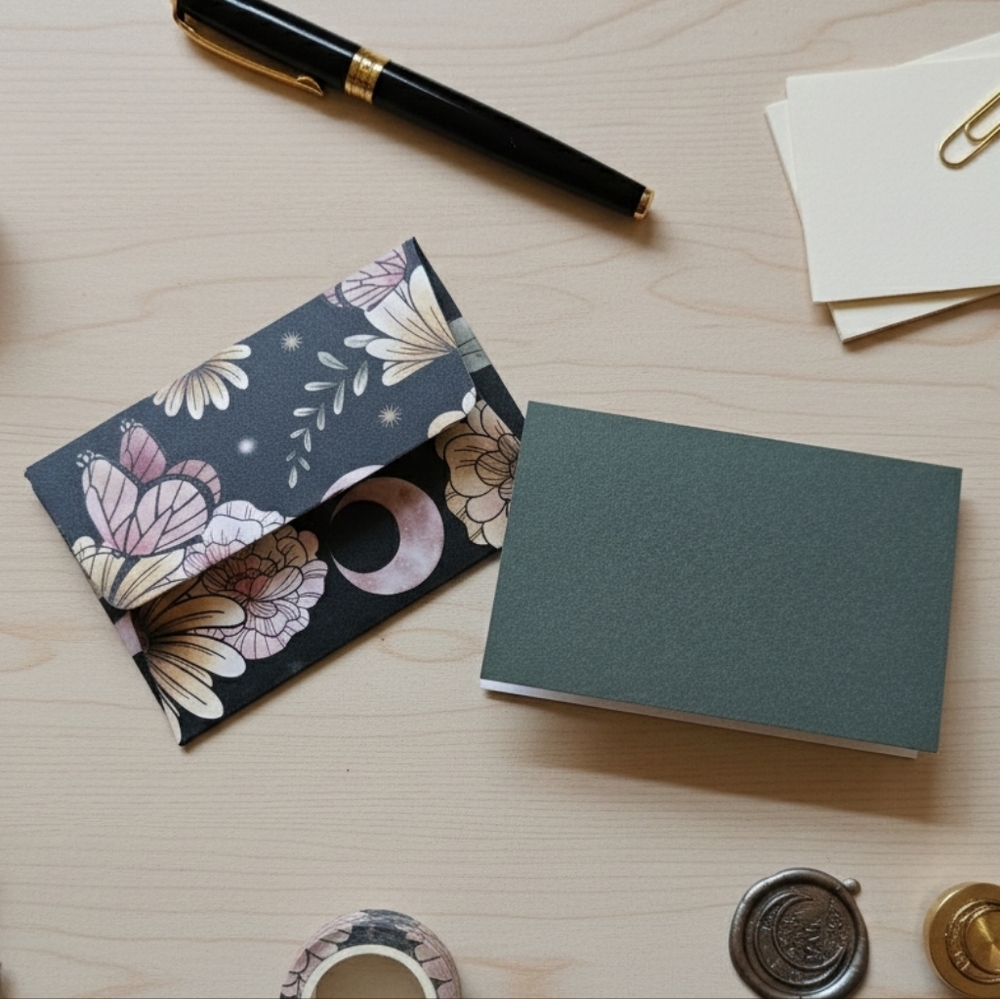 |FREE W/PURCHASE| 8-Pack Mini Envelopes & Cards Floral Moon & Forest Green Set